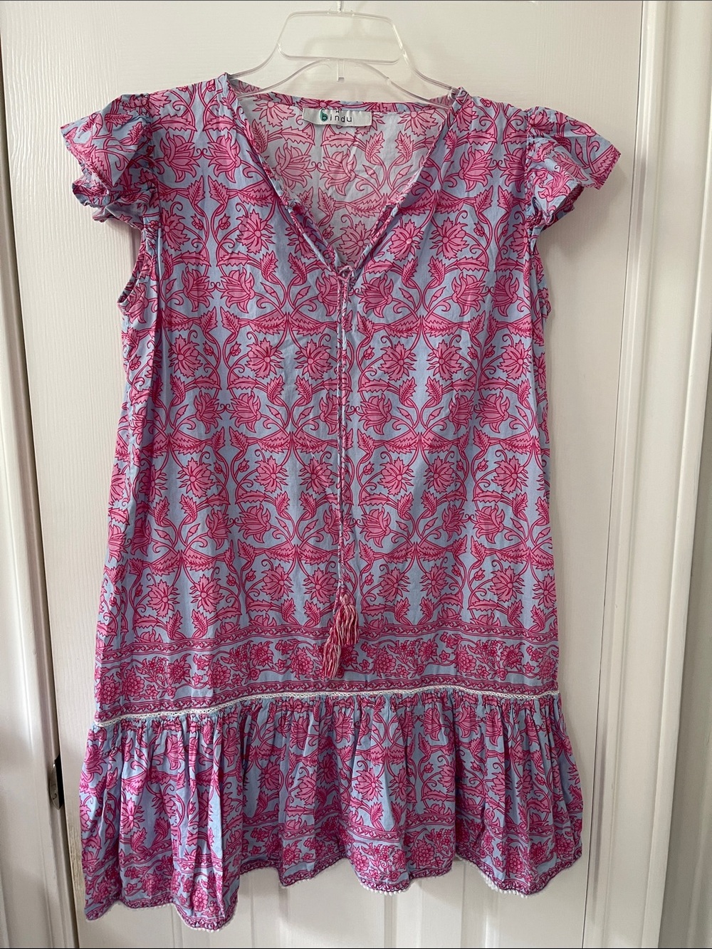 Bindu Floral Print Light Blue & Pink Dress